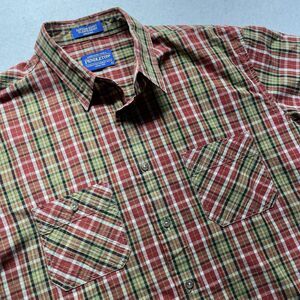 Pendleton Men's L Santiam Short Sleeve Plaid Button Up Shirt Red Green